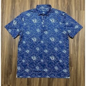 Johnnie-O Blue Floral Beach Lightweight Golf Polo Performance Men Sz L